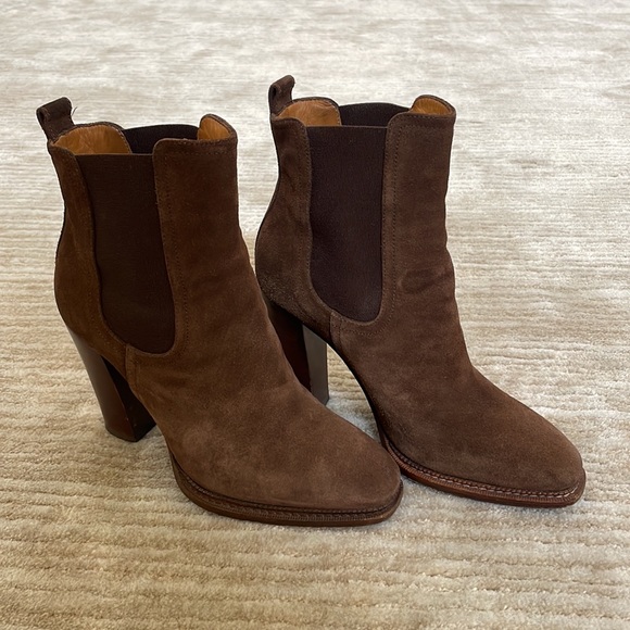 Ralph Lauren Purple Label Brown Suede Ankle Boots with Heel Size 35.5 - Picture 2 of 10
